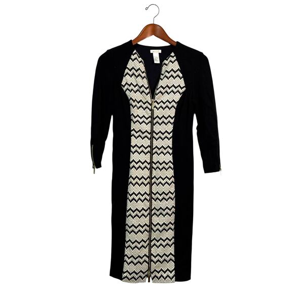 Size 2 | Vintage CACHE Women’s Long Sleeve Stretch Knit Zip-Up Bodycon Dress - Picture 1 of 9